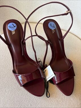 Zara Patent Strappy Heels in Deep Wine